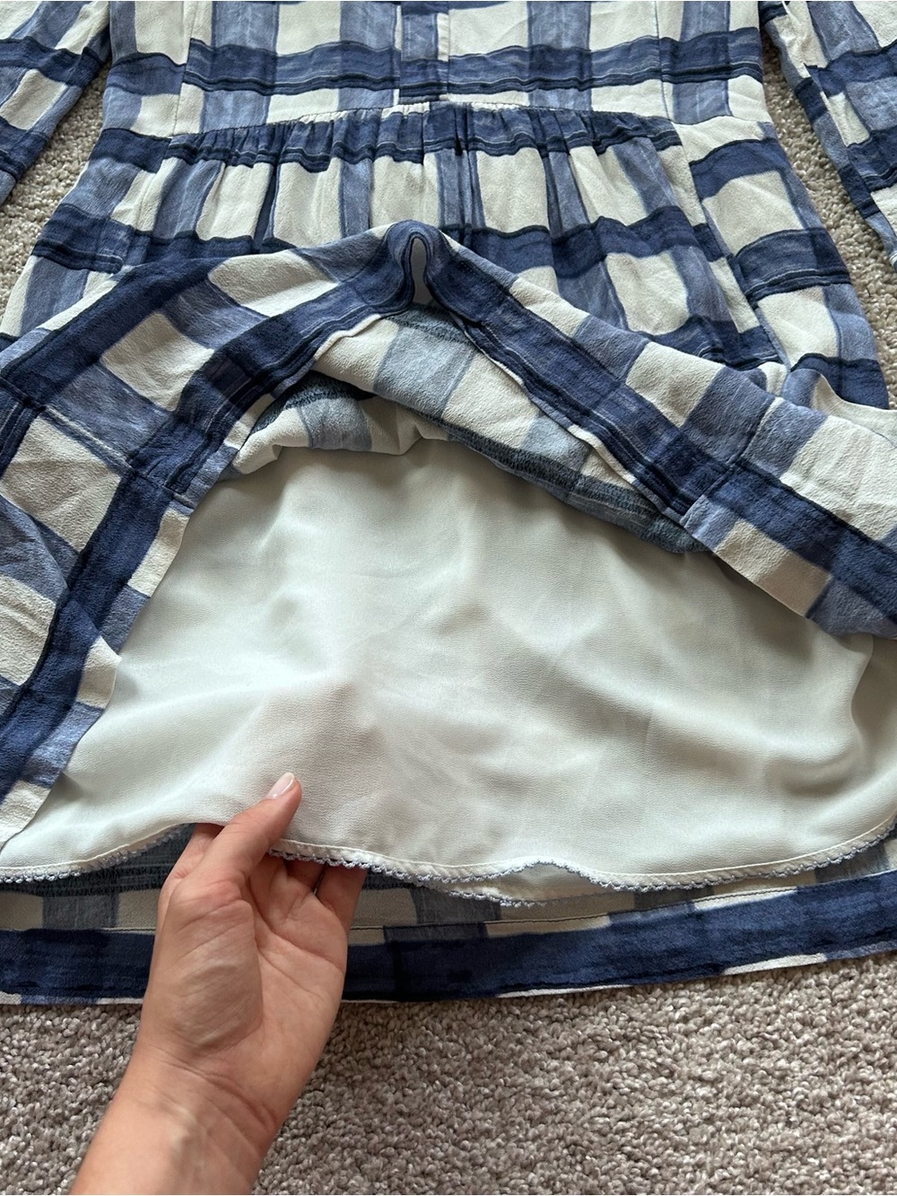 Maeve Anthropologie Blue And White Plaid Split Neck Shirt Dress Size Small - Picture 8 of 13